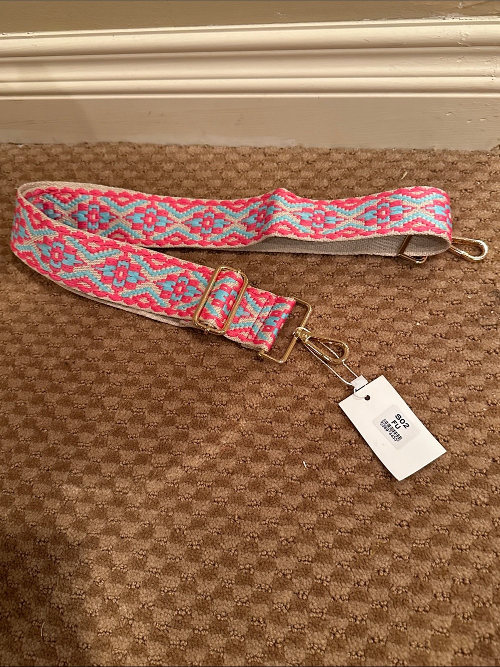 Adjustable Pink & Aqua Woven Strap with Gold Hardware